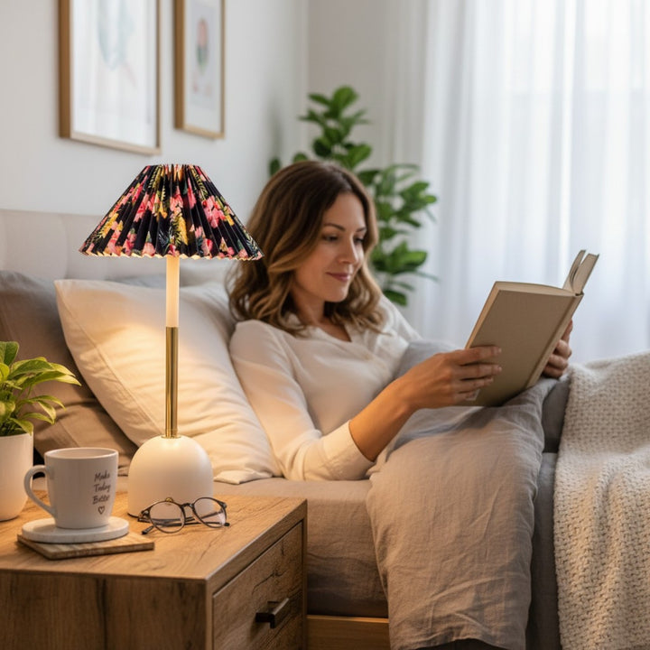 Floral Pleated Rechargeable LED Table Lamp (Pair)