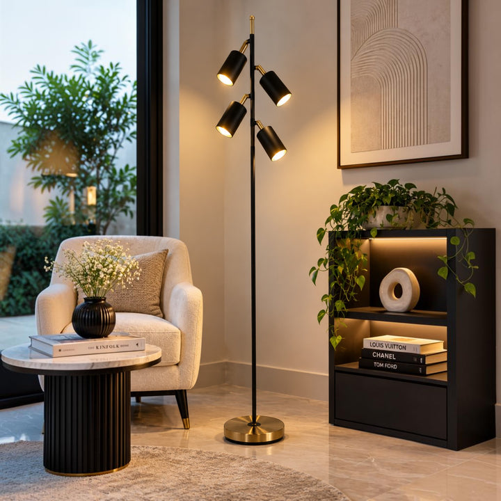 Modern 4-Light Black & Gold Floor Lamp