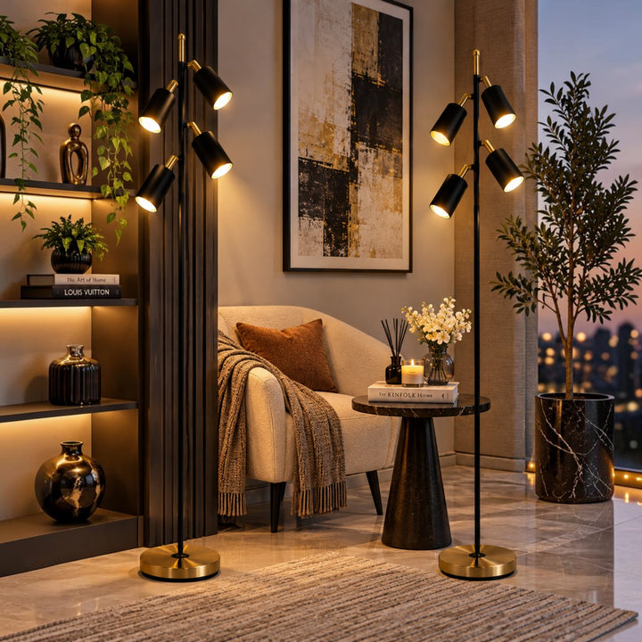 Modern 4-Light Black & Gold Floor Lamp
