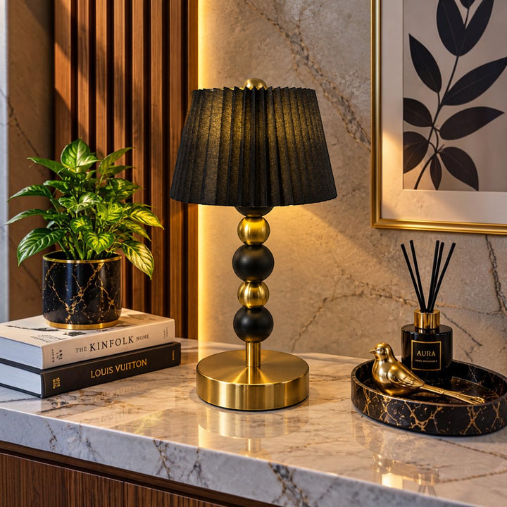 Elegant Gold & Black Touch Table Lamp – Linen or Pleated Shade (Pair)