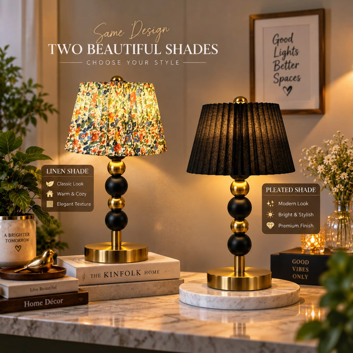 Elegant Gold & Black Touch Table Lamp – Linen or Pleated Shade (Pair)