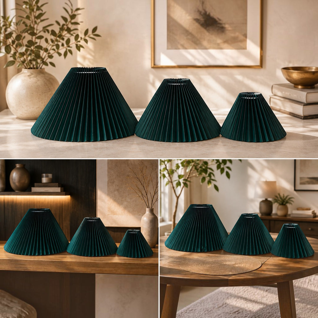 Dark Teal Pleated Lampshade Pair