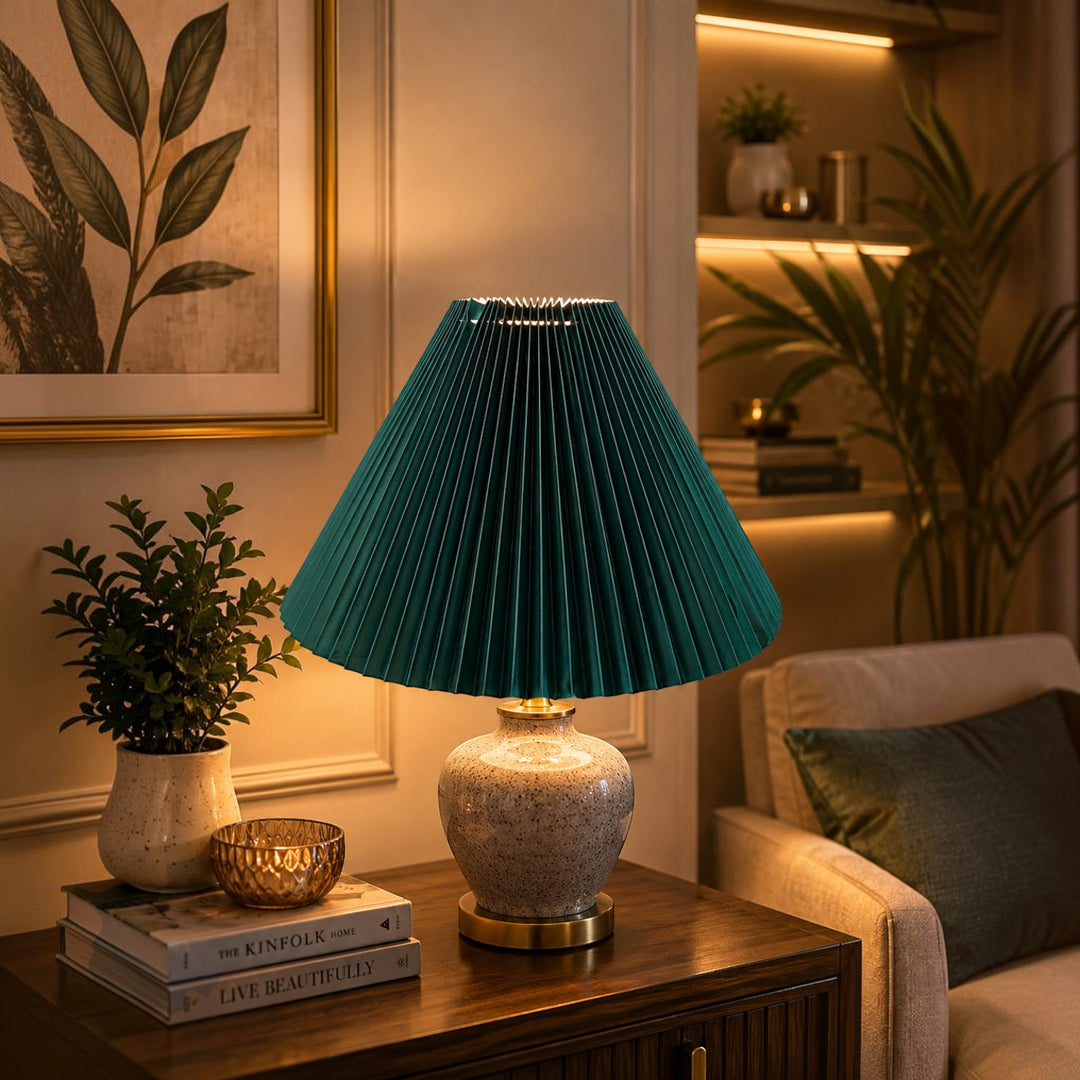 Dark Teal Pleated Lampshade Pair