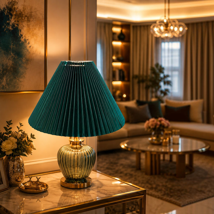 Dark Teal Pleated Lampshade Pair