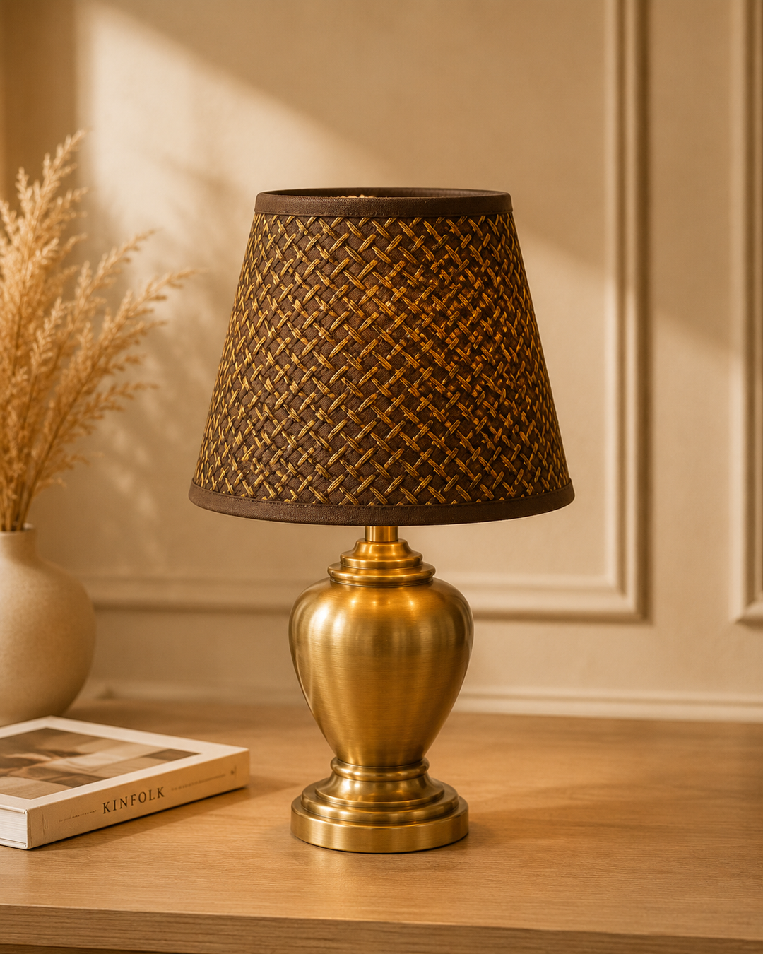 Brown Woven Fabric Lampshade pair