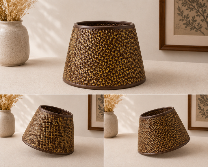 Brown Woven Fabric Lampshade pair