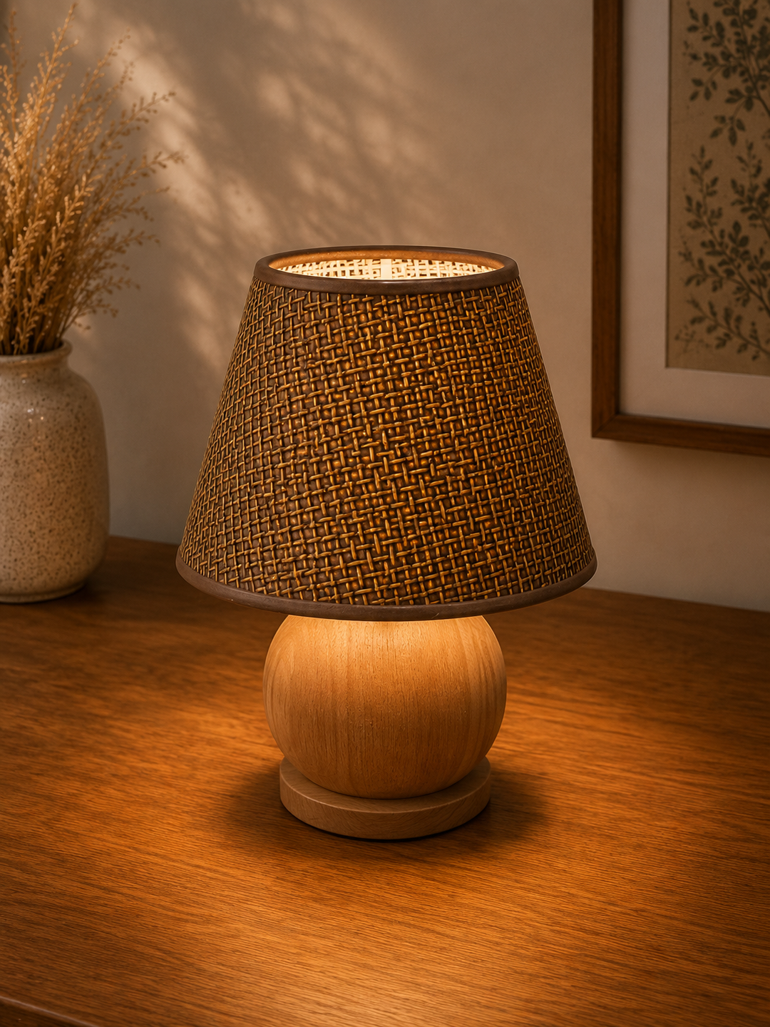 Brown Woven Fabric Lampshade pair