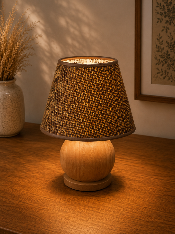 Brown Woven Fabric Lampshade pair