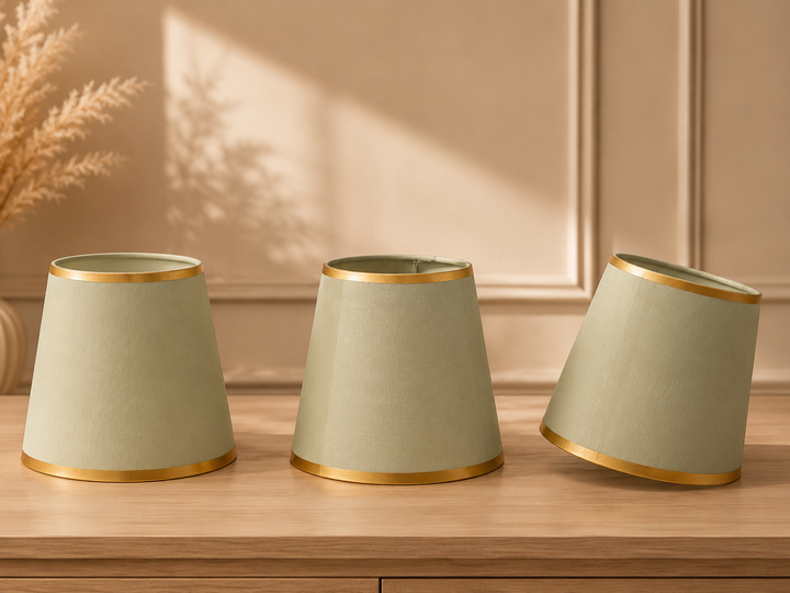 Off White Fabric Lampshade Pair with Gold Trim