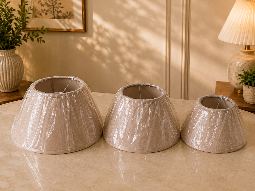 Beige Fabric Umbrella Lampshade pair