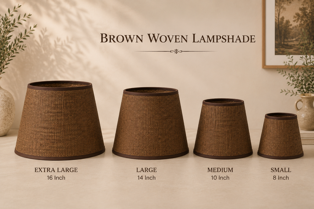 Brown Woven Fabric Lampshade pair