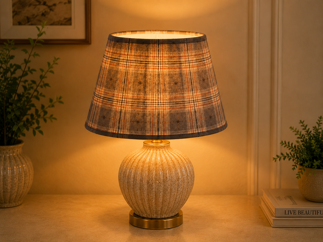 Plaid Fabric Umbrella Lampshade pair