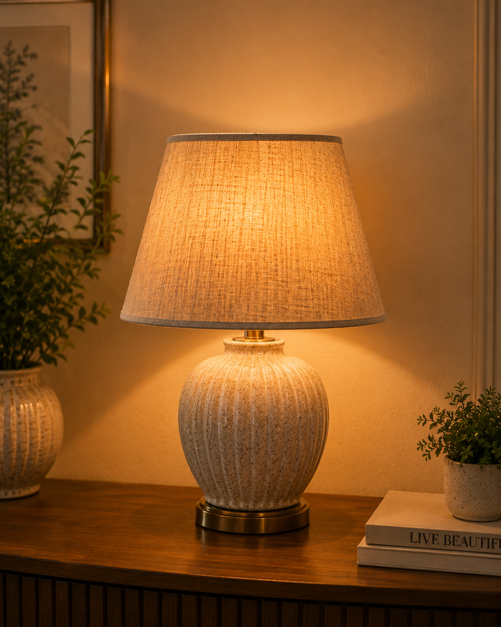 Beige Fabric Umbrella Lampshade pair