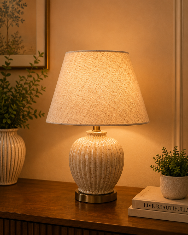 Natural Linen Umbrella Lampshade pair