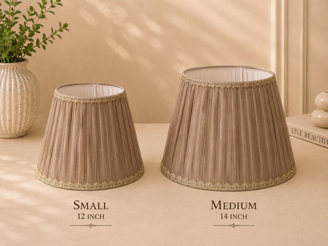 Pleated Taupe Fabric Lampshade Pair