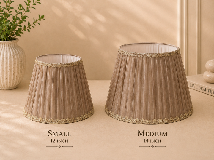 Pleated Taupe Fabric Lampshade Pair