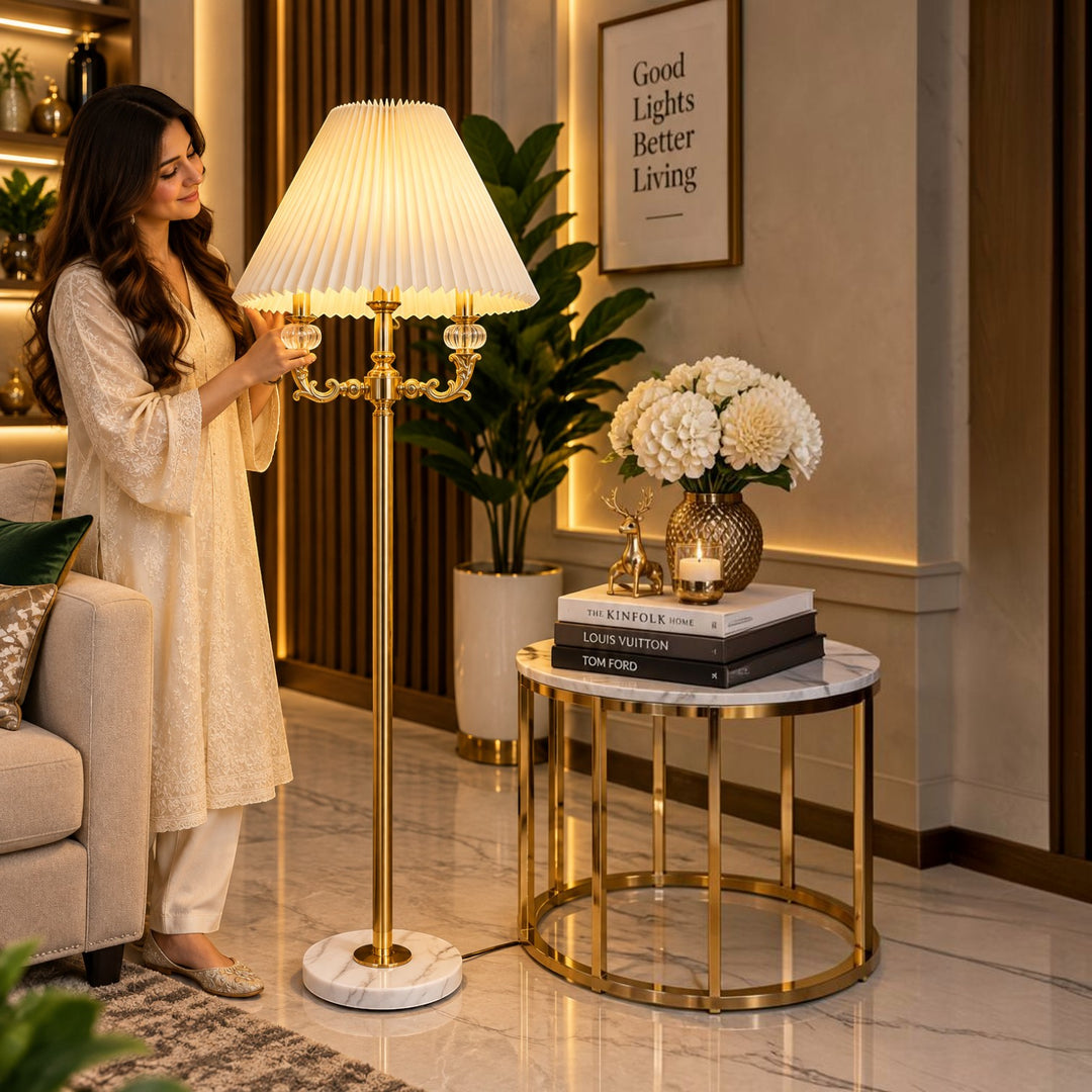 Luxury Metallic Gold Floor Lamp with Marble Base