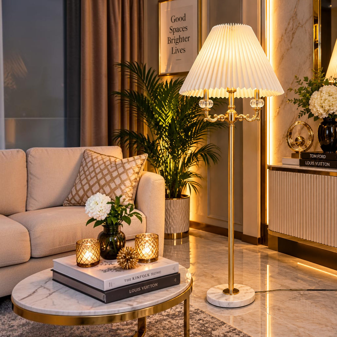 Luxury Metallic Gold Floor Lamp with Marble Base
