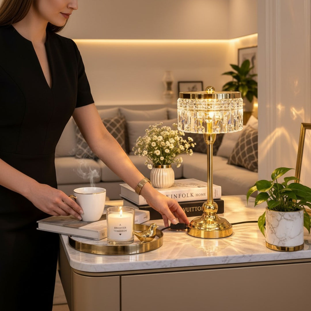 Luxury Gold Crystal-Style Table Lamp