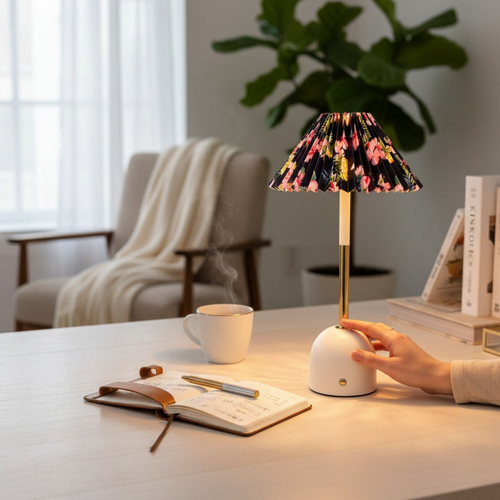Floral Pleated Rechargeable LED Table Lamp (Pair)