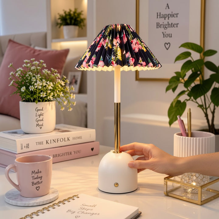 Floral Pleated Rechargeable LED Table Lamp (Pair)