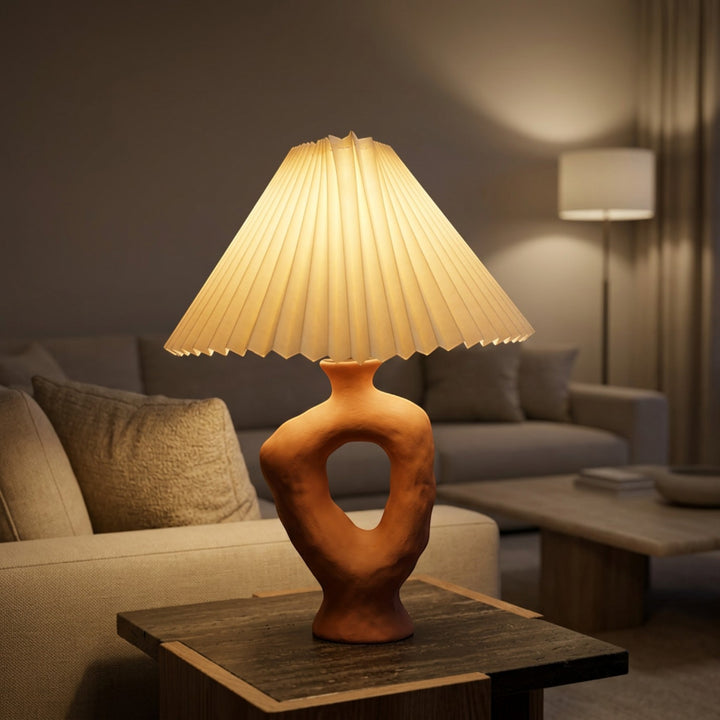 Artistic Terracotta Table Lamp With Pleated Shade
