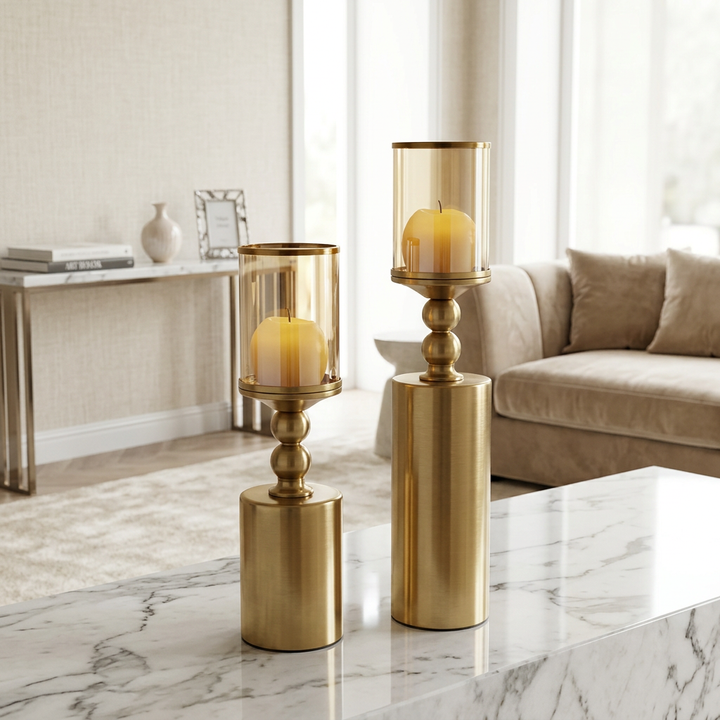 Luxury Gold Glass Candle Holder Set