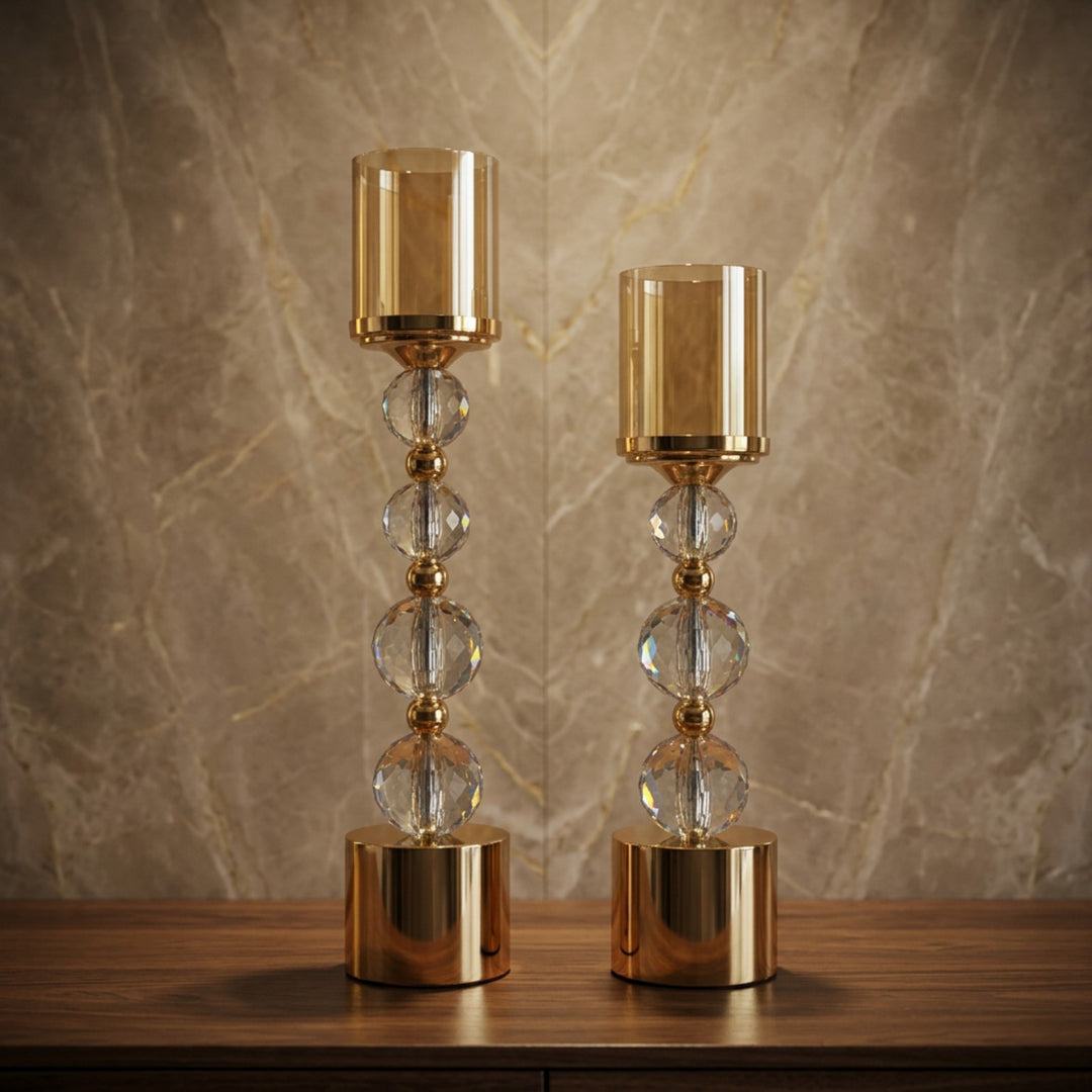 Luxury Gold Crystal Candle Holders with LED Candles (Pair)
