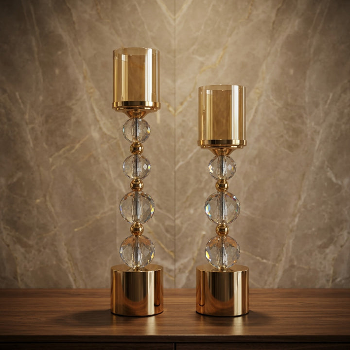 Luxury Gold Crystal Candle Holders with LED Candles (Pair)
