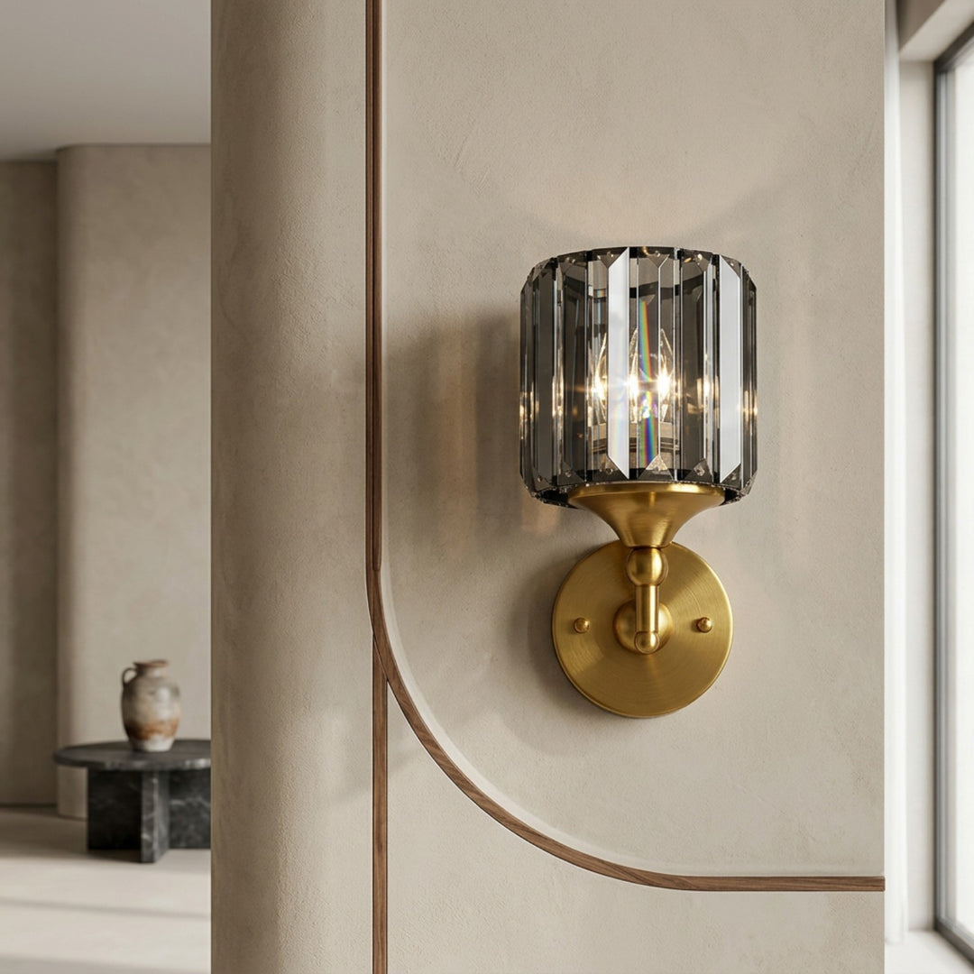 Luxury Gold Wall Sconce with Smoked Crystal Shade