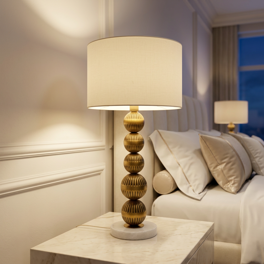 Luxury Gold Ribbed Orb Table Lamp with Cream Shade