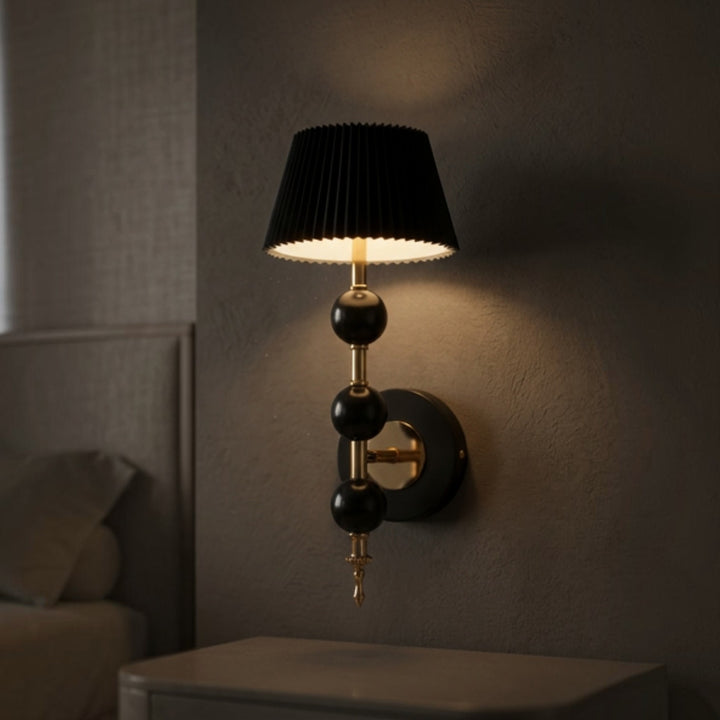 Luxury Black and Gold Pleated Shade Wall Sconce