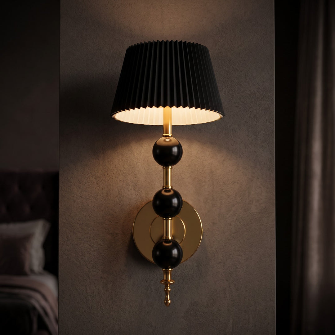 Luxury Black and Gold Pleated Shade Wall Sconce