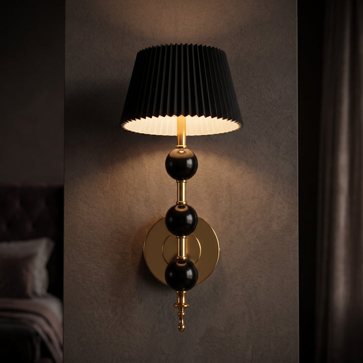 Luxury Black and Gold Pleated Shade Wall Sconce