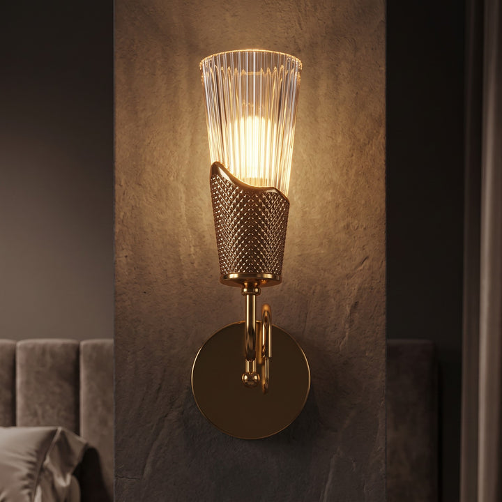 Luxury Gold Ribbed Glass Wall Sconce