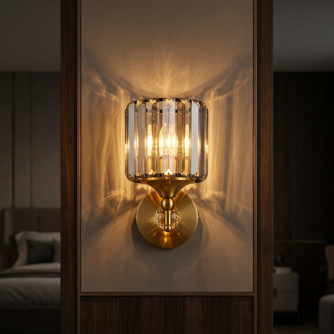 Luxury Gold Wall Sconce with Smoked Crystal Shade