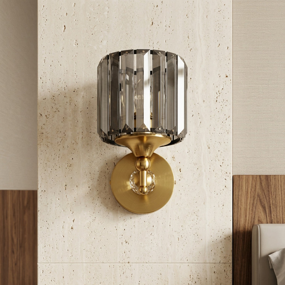 Luxury Gold Wall Sconce with Smoked Crystal Shade