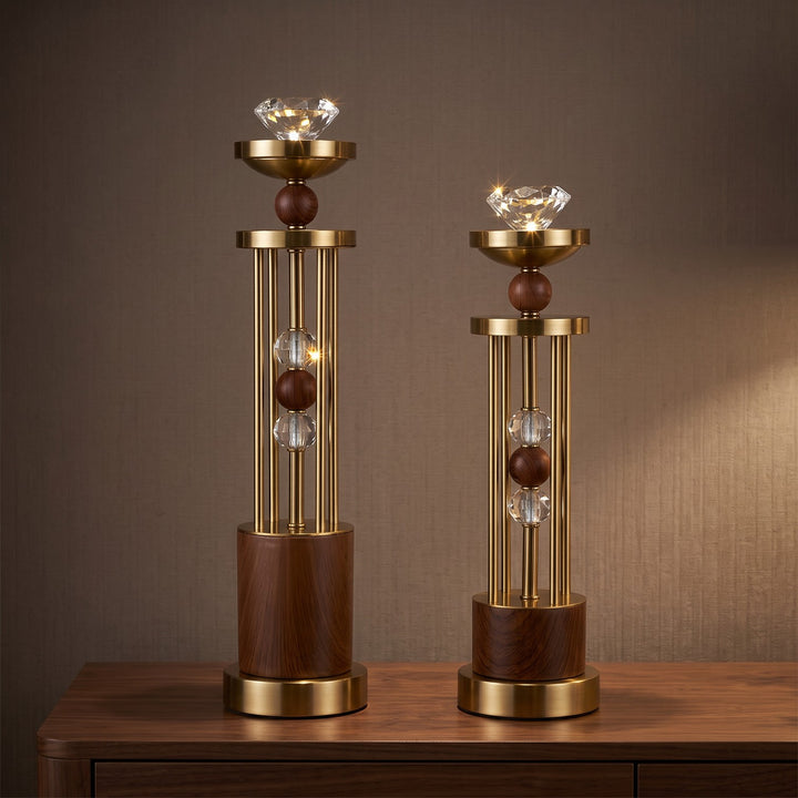 Luxury Gold & Wood Decorative Candle Holders (Pair)