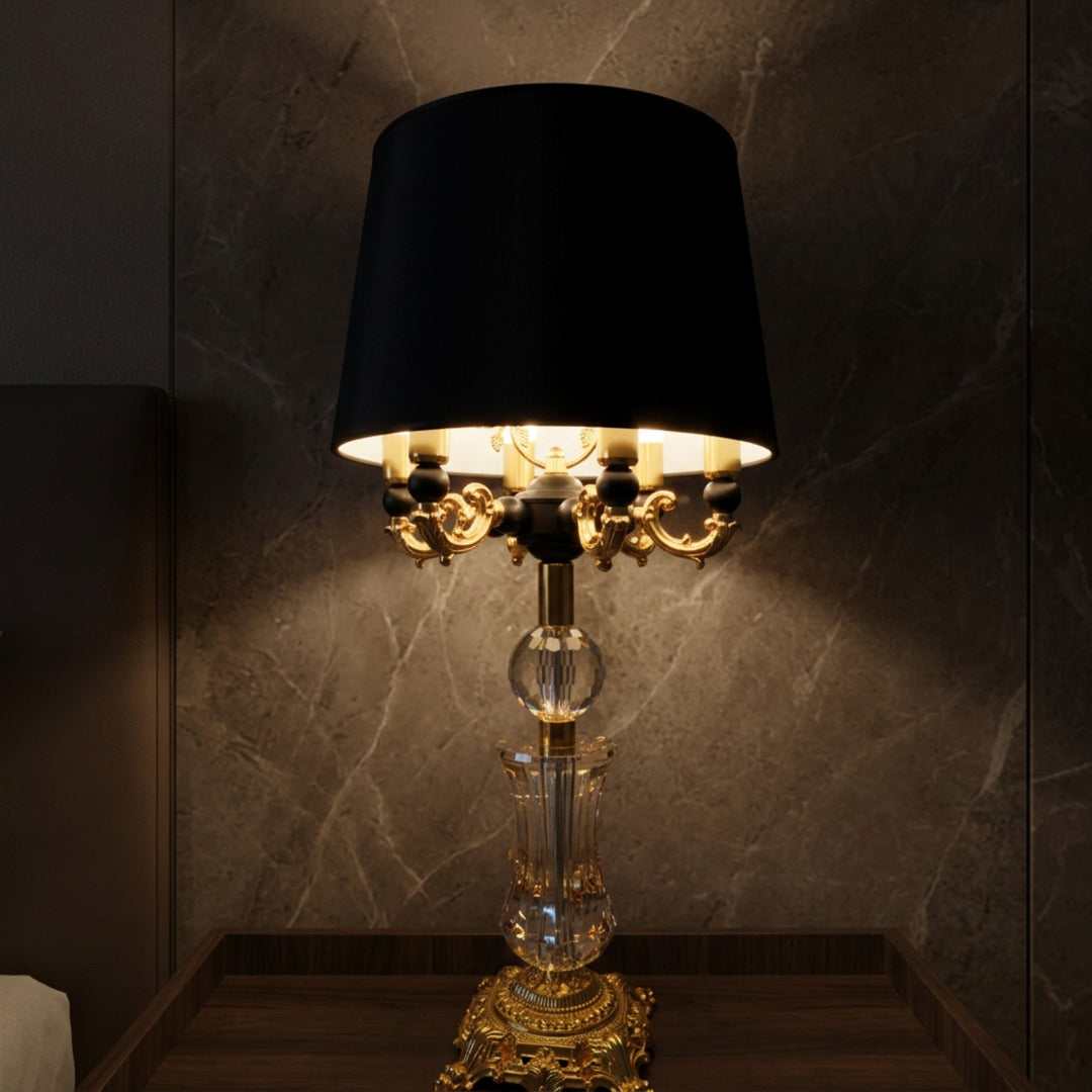 Luxury Black Shade Gold Crystal Table Lamp