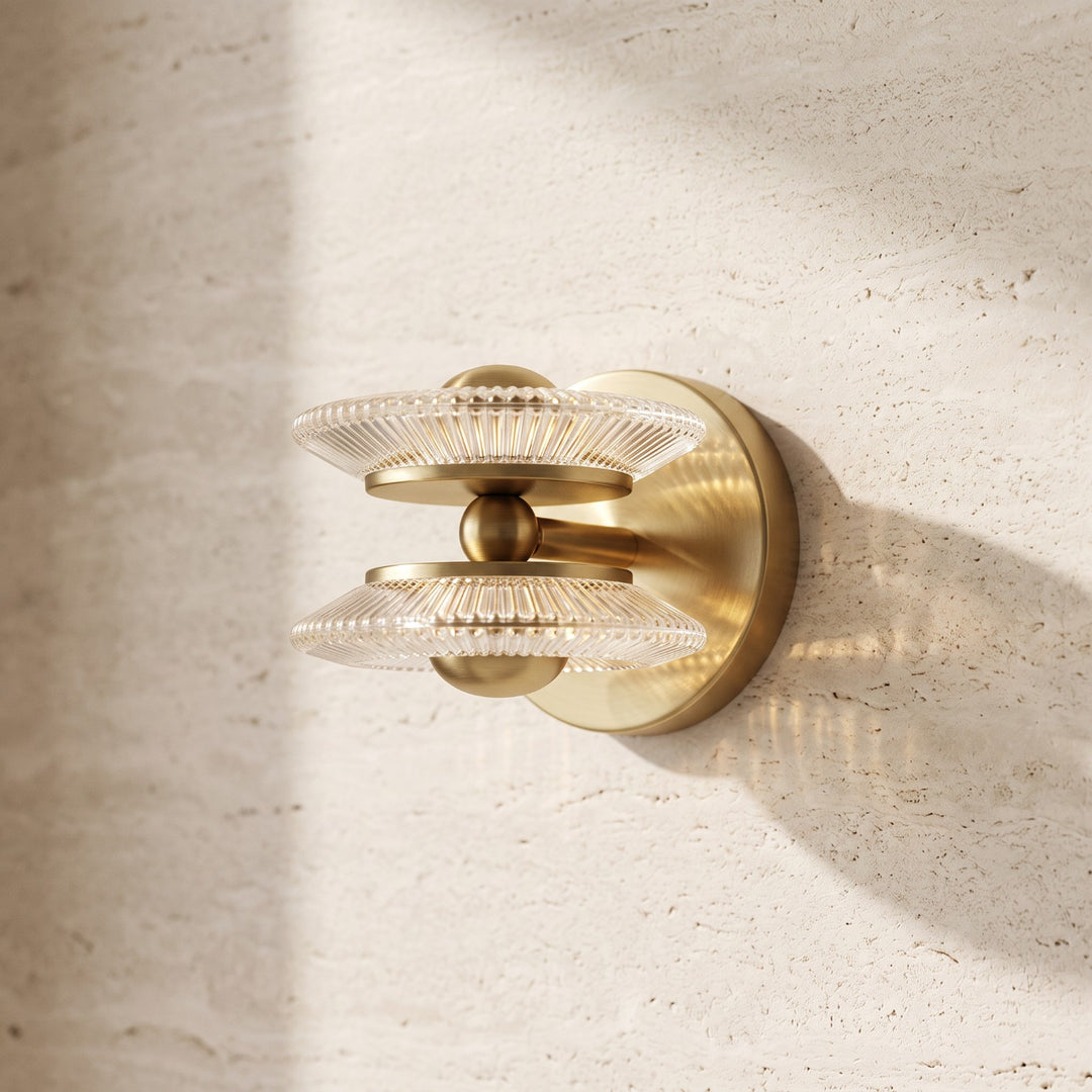 Luxury Gold Brass Double LED Glass Wall Sconce