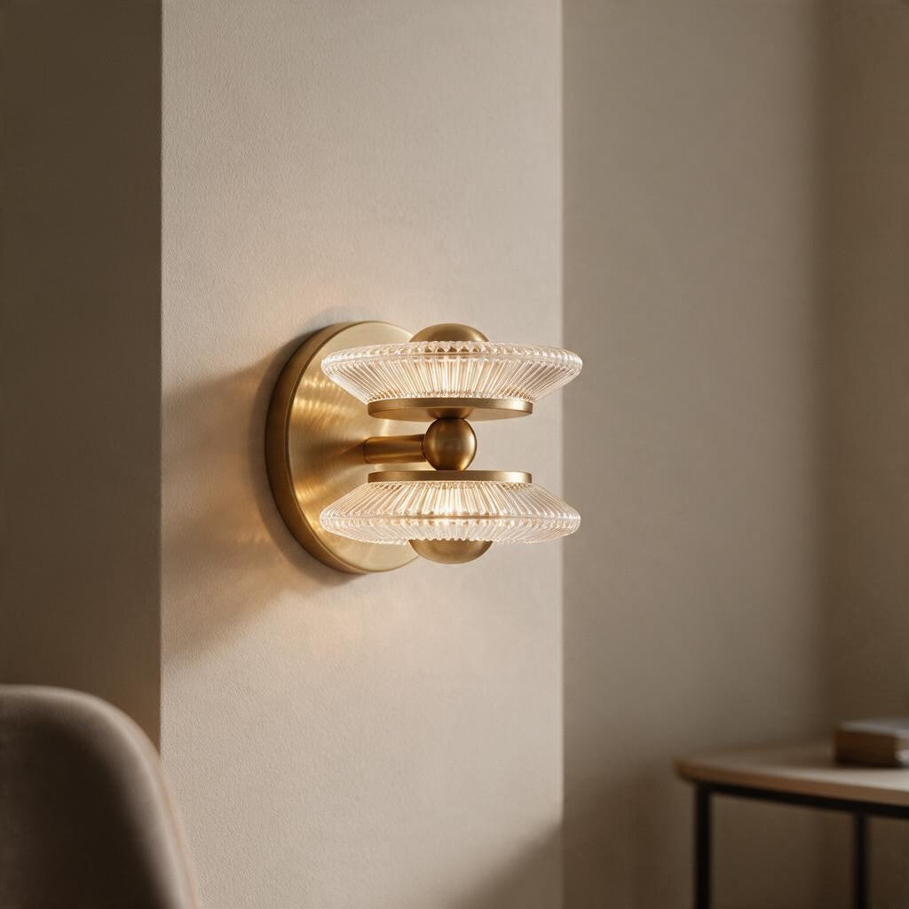 Luxury Gold Brass Double LED Glass Wall Sconce