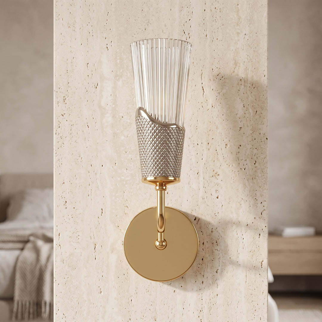 Luxury Gold Ribbed Glass Wall Sconce
