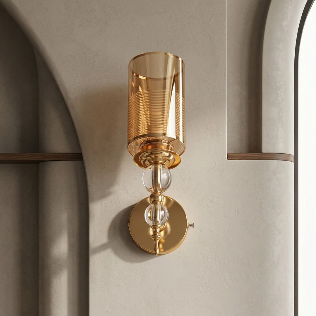 Luxury Gold Ribbed Glass Wall Sconce