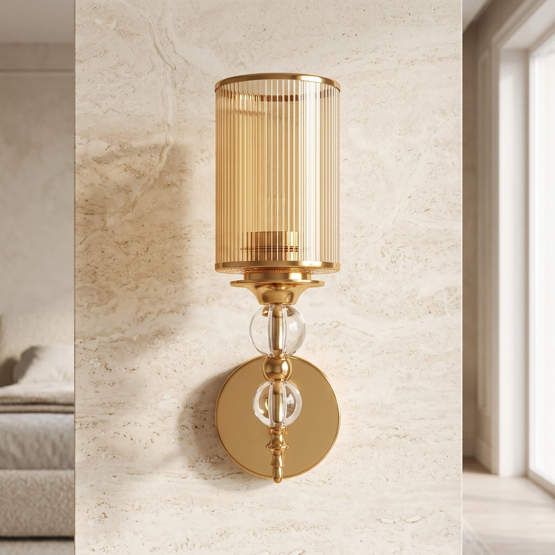 Luxury Gold Ribbed Glass Wall Sconce