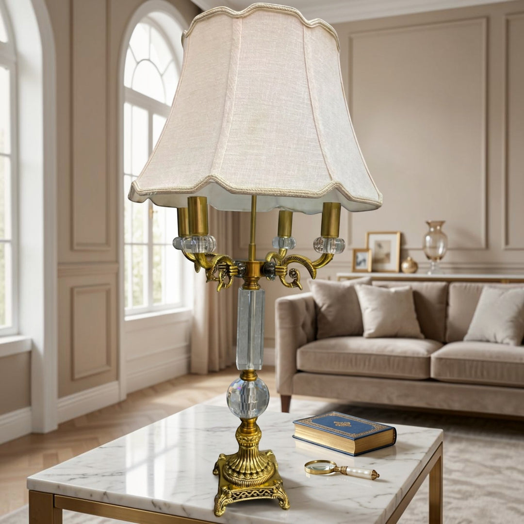 Vintage Brass Gold Quad-Light Metallic Table Lamp