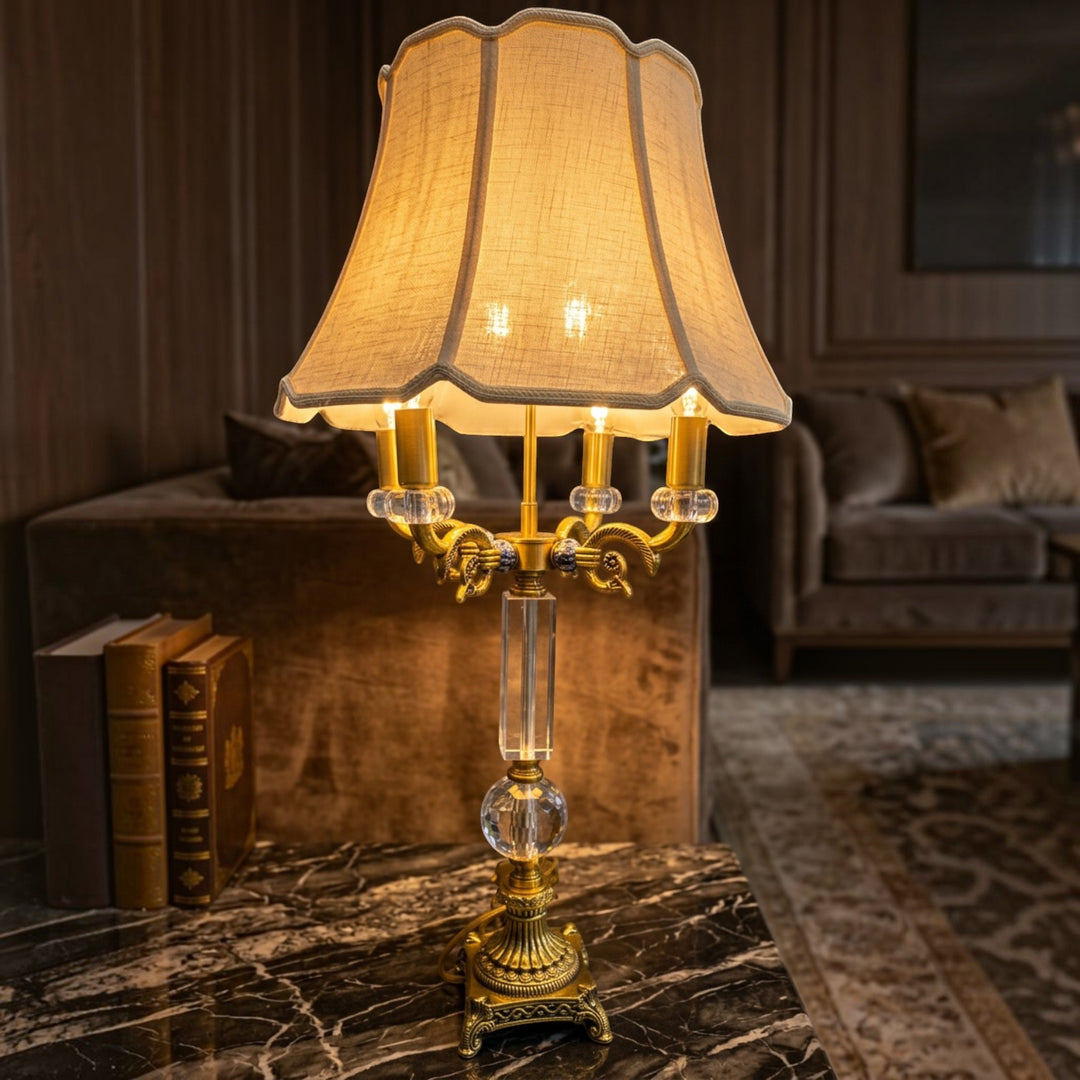 Vintage Brass Gold Quad-Light Metallic Table Lamp