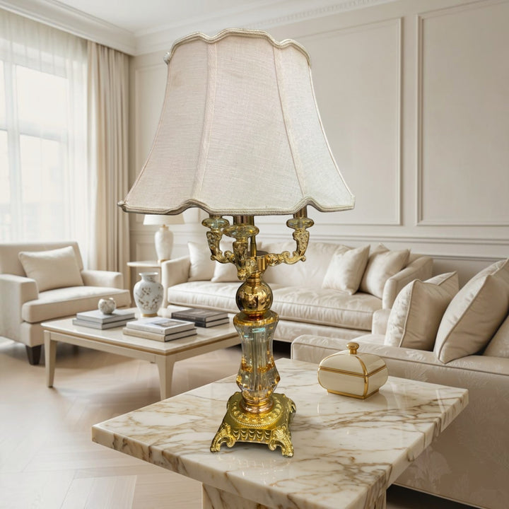 Royal Metallic Gold Crystals Quad-Light Table Lamp