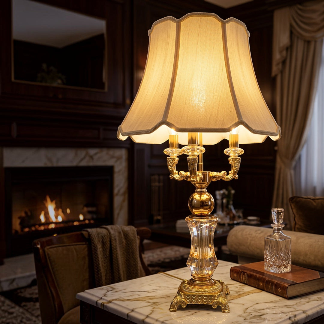 Royal Metallic Gold Crystals Quad-Light Table Lamp