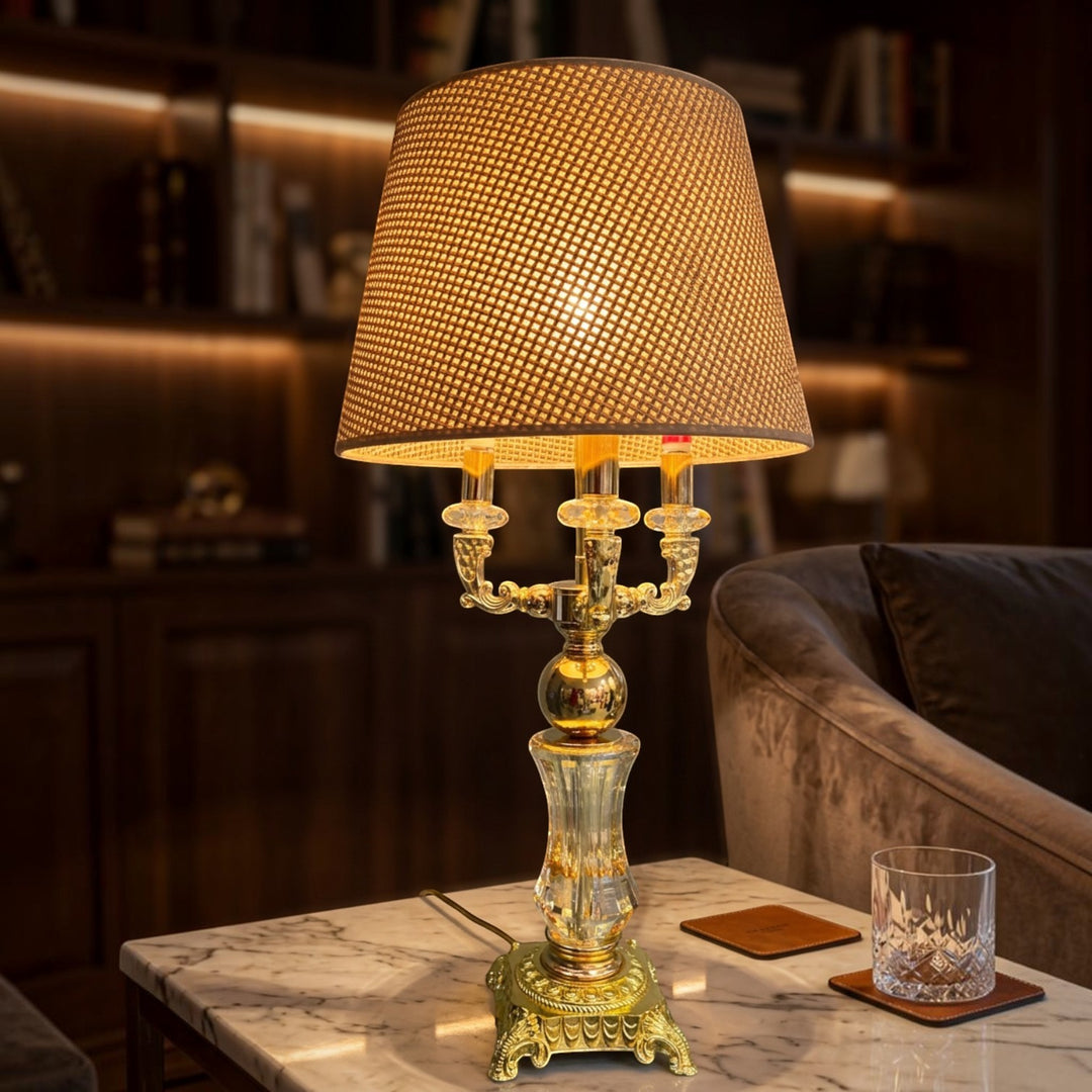 Royal Metallic Gold Crystals Quad-Light Table Lamp