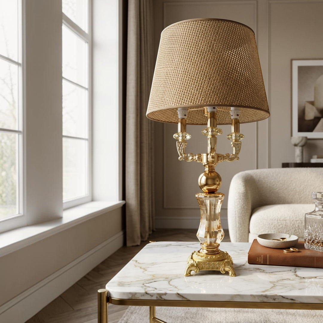 Royal Metallic Gold Crystals Quad-Light Table Lamp